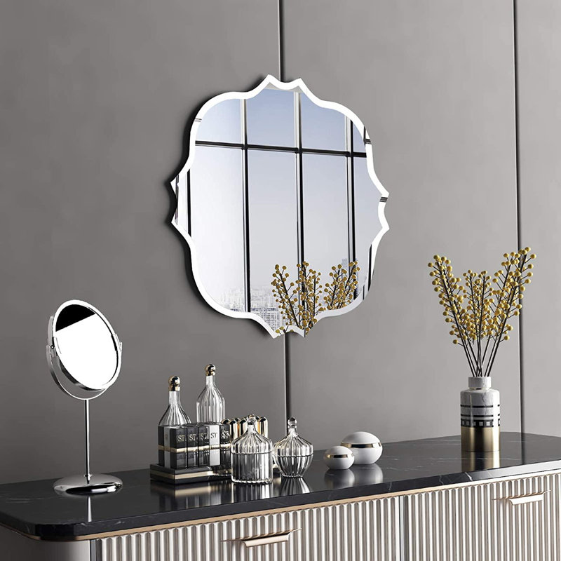Mercer41 Scalloped Edge Beveled Frameless Bathroom Wall Mirror For